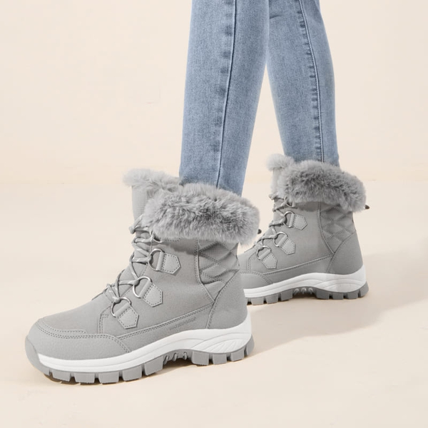 Faux Fur Winter Ankle Boots - GREY - 1